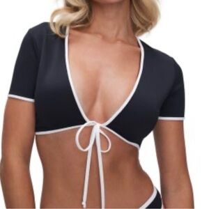 Good American Black Bikini Top with White Trim